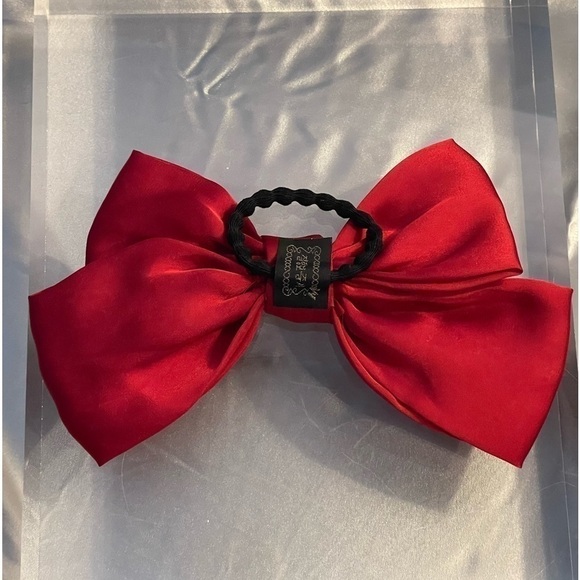 ruby Red Satiny Hair Bow Tie Hair Accessory. - Picture 13 of 15